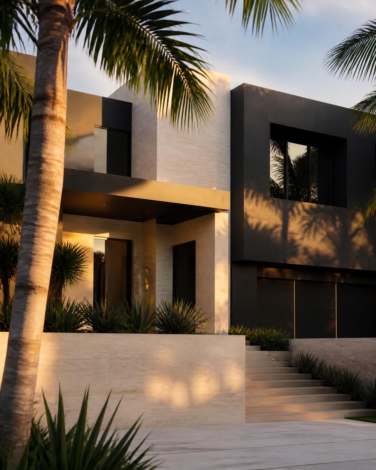 Contemporary residential architecture at golden hour